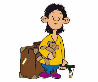 Zeichnung Kleines Kind mit Koffer