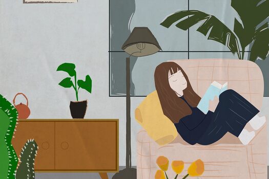 Illustration Mädchen liest Buch