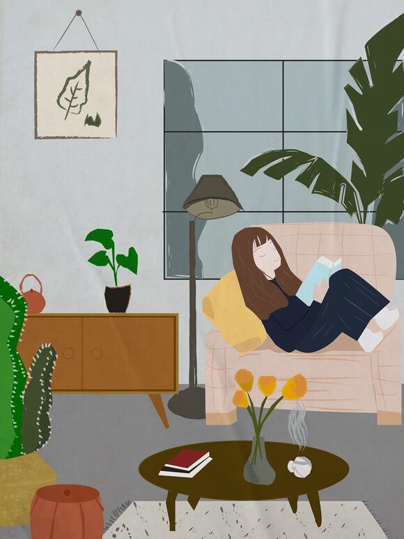 Illustration Mädchen liest Buch