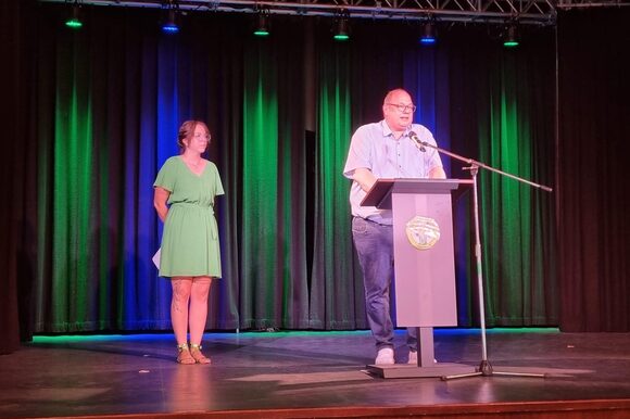 Oberbürgermeister Stefan Hebbel bei der 50-Jahr-Feier des Lindenhofs