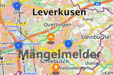 Auszug Stadtkarte Leverkusen und Link zum Mängelmelder