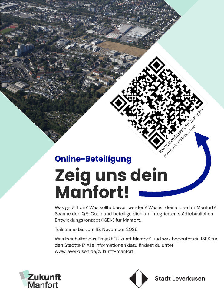 Plakat zur Online-Beteiligung unter dem Motto "Zeig uns Dein Manfort!"