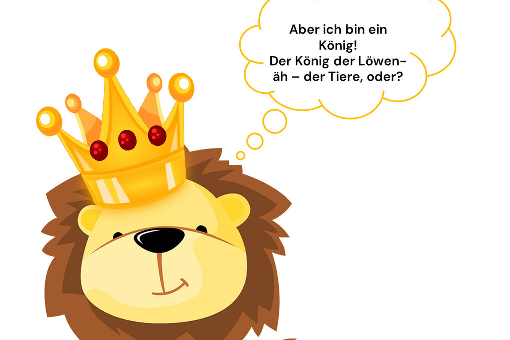 Der kleine Löwe Leo mit Krone auf dem Kopf