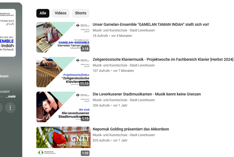 Youtube Kanal der Musikschule Leverkusen