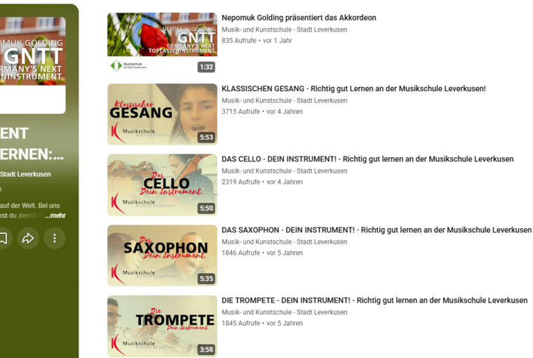 Youtube Kanal der Musikschule Leverkusen