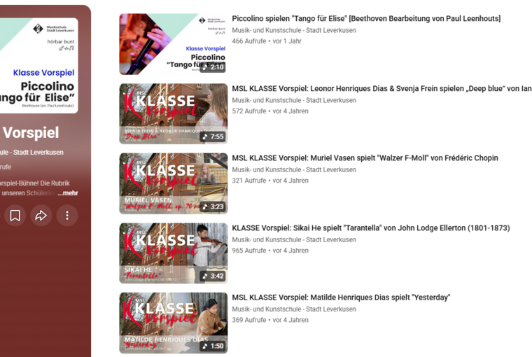Youtube Kanal der Musikschule Leverkusen