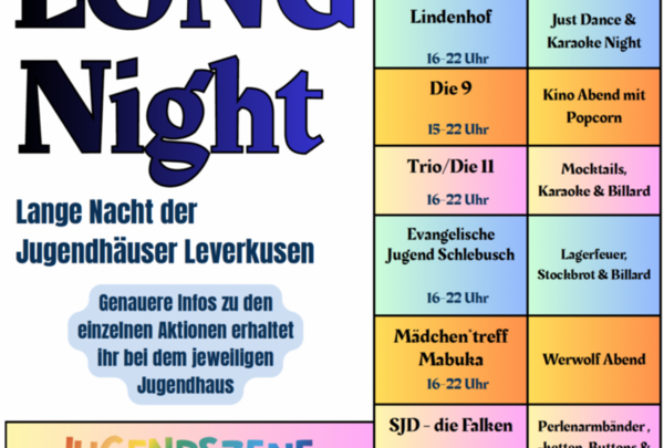 Plakat zur Veranstaltung "Lange Nacht der Jugendhäuser Leverkusen"